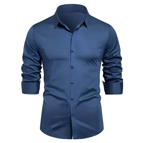 2025 Men's High Quality Shirt Solid Color Fashion Business Leisure Social Dress Ball Shirt Men's For