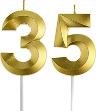 Gold 35th & 53rd Birthday Candles,Gold Number 35 53 Cake Topper for Birthday Decorations Party Decor