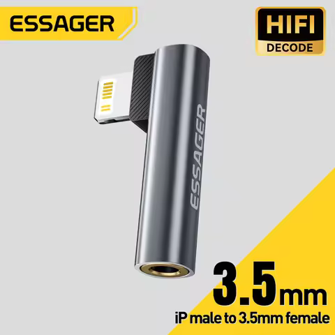 Essager L-shape Type-C to 3.5mm Jack Audio Adapter for iPhone 16 15 Samsung Lightning to 3.5mm Headp
