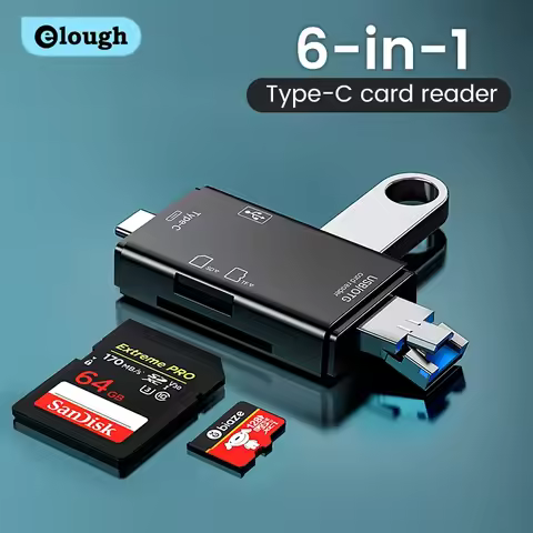 Elough 6 in 1 Card Reader OTG Type C Micro TF Card Reader Flash Drive Smart Memory Card Reader USB 2
