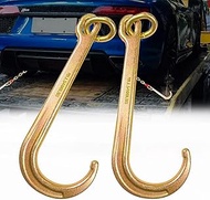 FITHOIST 2 Pack 15 Inch J Hook | Tow Hook on Coupling Link | Yellow Zinc Plated J Tow Hook with Link
