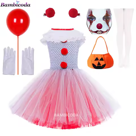 Gray Clown Tutu Dress for Girls Carnival Girl Joker Cosplay Tulle Outfit Party Scary Clothes Hallowe