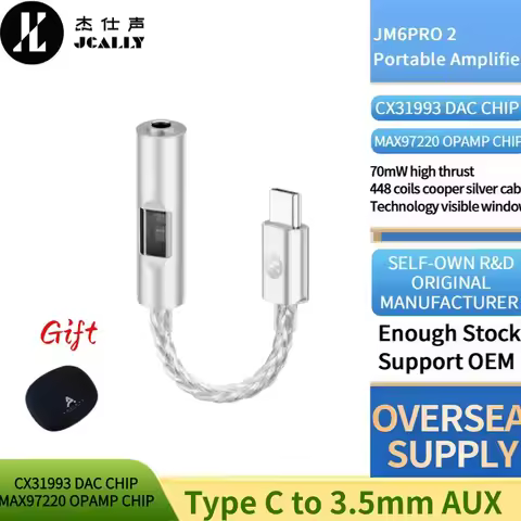 JCALLY JM6Pro 2 Type-C to 3.5mm Dual DAC CX31993 MAX97220 Digital Audio Headphone Amplifier HiFi DAC