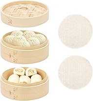 Bamboo Steamer, Asian Steamer Basket with 2 Levels, for Dumplings, Rice, Dim Sum, Vegetables, Meat, 