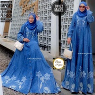 gamis jeans super jumbo ld 130 dan ld 110 cm dress jeans snow terbaru bordir bunga Fit XL - XXXXL Re