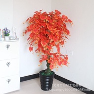 Artificial Red Maple Leaf Green Red Maple Tree Bonsai Large Green Plant Potted Artificial Tree Fake 