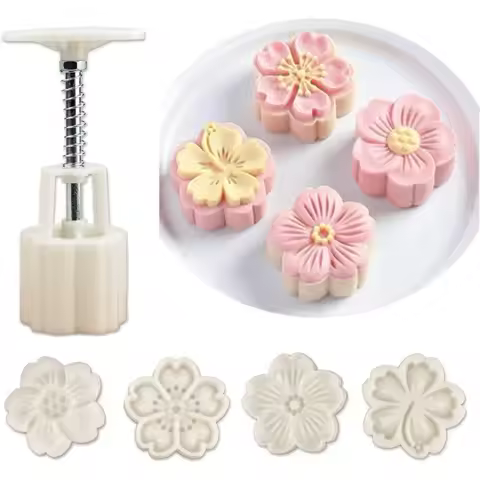 4Pcs/Set Mooncake Mold Cherry Blossom Flowers Letter Pattern Stamps Hand Press Mold Plungers Pastry 