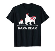 Mens Papa Bear Gift - Polar Bear Christmas Papa Bear with 2 Cubs T-Shirt