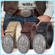 WITTE Western Cowboy Belt, PU Leather Vintage Carved Buckle Embossed Belt, Fashion Punk Rock Y2K Ret