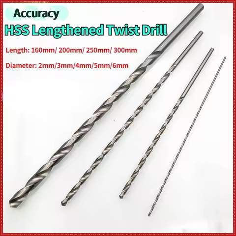 2-6mm Length160/200/250/300mm Extra Long HSS Drill Bit Set Holesaw Hole Saw Cutter Drilling Kit for 
