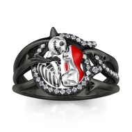 Jeulia Gothic Skull Diamond Rings: Sterling Silver Jack and Sally Skeleton Rings Band Halloween Roma