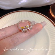 Cincin bunga tiga dimensi wanita bunga iris cincin gaya Prancis vintage bunga kamelia