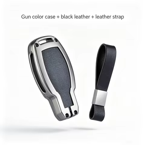 Silver Zinc Alloy Leather Key Fob Cover for Mercedes C E S Class C200 E280 GLC 2/3-Button Smart Key 