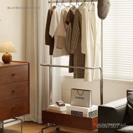 Multifunctional Hanger Clothes Rack Retro Floor-to-ceiling Bedroom Coat Rack Moving Rod Double Shelf
