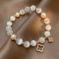 Opal Four-Leaf Clover Crystal Bracelet Elastic Rope Shijia Niche Pearl Transfer Bracelet 11.5