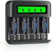 CITYORK 4 Pack Rechargeable C Batteries 5000mAh with Charger for 1.2V Ni-MH AA AAA C D Rechargeable 