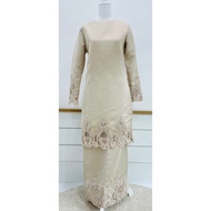 Hijabistahub sulam embroidery kurung cream beige prelove