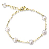 Cowlyn Pearl Bracelet Baroque Cultured Link 14K Gold Plated Adjustable Love Extension Chain Valentin
