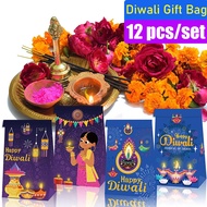 New 12 pcs Diwali Gift Boxes Deepavali Candy Kraft Paper Bags Party Festival Gift Wrapping