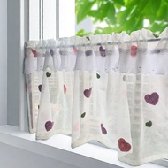 Lovely Pink Heart Embroidery Sheer Short Curtains for Small Window with Pearls Ruffled Edges Curtain Topper Valance Rod Pocket Cafe Half Curtain New Design 1 Panel