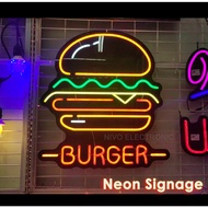 Burger Neon Light Signage - 60cm x 44cm / 39cm x 34cm Plug & Play