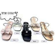 T&Tstore/ ready stock/Elegant Bow Crystal Slip-On Sandals / Sandal Slip-On Wanita Reben Kristal Mewa