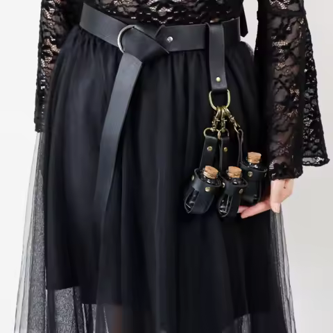 Medieval Viking Costume Set, Includes Long Belt + 3 PU Leather Cork Potions Flasks, Renaissance Witc