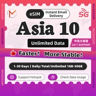 Asia eSIM 5G 1-30 Days Daily1GB-3GB/Total3GB-50GB/Unlimited Data eSIM  Asia Unlimited Data Instant 1