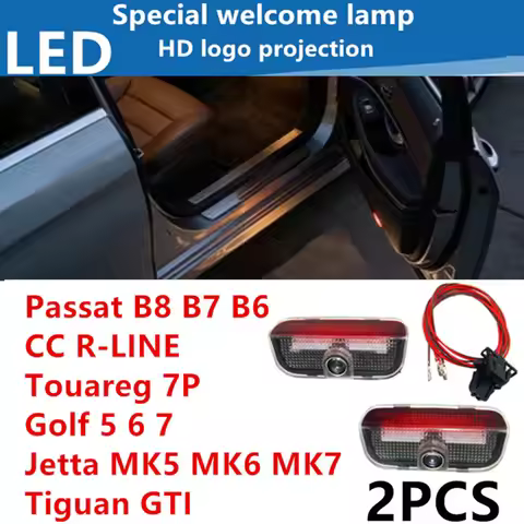 2PCS For VW Passat B6 B7 B8 B9 Touareg Golf 5 6 7 Jetta MK6 MK7 GTI R Logo Car LED Decorative Door L