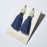 香雪蘭耳環 - 海軍藍流蘇 × 水晶珠飾 -