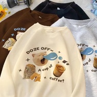Long-Sleeved Sweater Round Neck Loose Fit Children's Cat Pattern Yawning "DOZE OFF" Cute Korean Styl