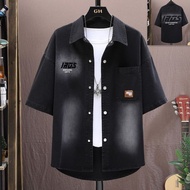 Kemeja jeans musim panas Korea 2025| Jaket lelaki lengan pendek pendek dan tipis| Baju Lengan Separu