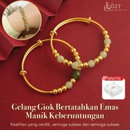 LOZT Gelang Giok Wanita Gelang Bangle Emas Gelang Emas 18k Gelang Emas Manik Giok Kombinasi Emas 18K