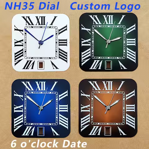 NH35 Dial 27mm Roman Dial Santos Dial Custom logo Square Dial fit NH35 6 o'clock Date movement Watch
