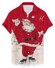 Hodaweisolp Mens Halloween Christmas Shirts Funky Santa Button Down Shirt Printed Short Sleeve Bowli