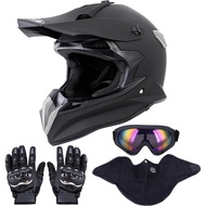 Helmet motosikal off-road untuk dewasa, dilengkapi dengan cermin mata pelindung, sarung tangan, dan 
