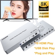 เครื่องเล่นมัลติมีเดีย HDMI 8K 60Hz 10 ช่อง USB 3.0 KVM U Flash Drive เครื่องเล่นวิดีโอสนับสนุน HDR1