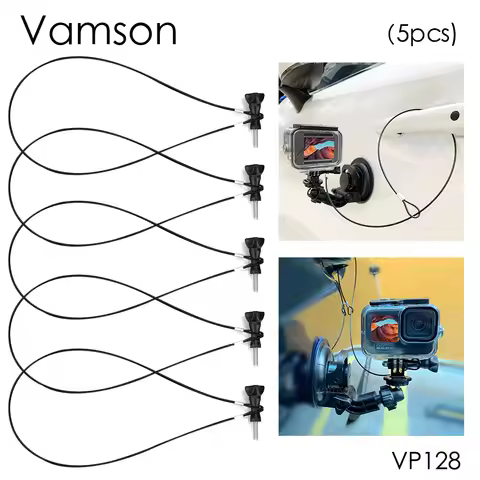 Vamson for Gopro Accessories 5PCS 60cm Stainless Steel Black Lanyard Tether for Gopro 10 9 8 7 insta