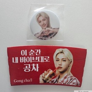 STRAY KIDS FELIX x GONGCHA Promotional PIN BUTTON + FOLDING CUP HOLDER - 2nd Week