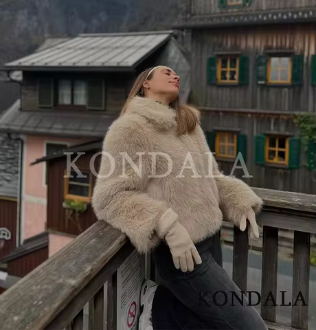 KONDALA Fur Zipper Jacket Women's Fall Winter Outwear Casual Faux Fur Jacket 2025 Fashion High Stree