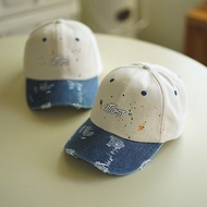 CAT WEST設計牛仔拼色休閒鴨舌帽復古做舊棒球帽青年男女款圓頂