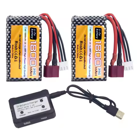 7.4V 35C 1800mAh LiPo Battery & 2 in 1 Charger For WLtoys K929-B A959-B 12402 12403 12404 12423 1242