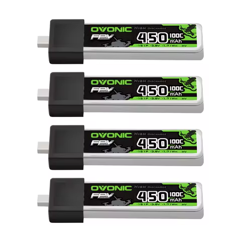 OVONIC 1S LiPo Battery 450mAh 100C HV 3.8V with BT2.0 Connector for FPV Tiny Whoop (4pcs)