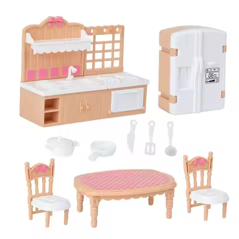 1Set 5 Styles Miniature Dollhouse Furniture Plastic Khaki Kid Toys Living Room Kitchen Bedroom Furni