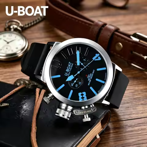 U-BOAT Italo Fontana Quartz Chronograph Watch Men's 44mm Silicone Strap 1001M Waterproof Casual Spor