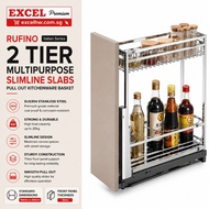 EXCEL Rufino Italian Series SUS304 2 Tier Slimline Pull Out Kitchen Basket Soft Closing Storage Rack