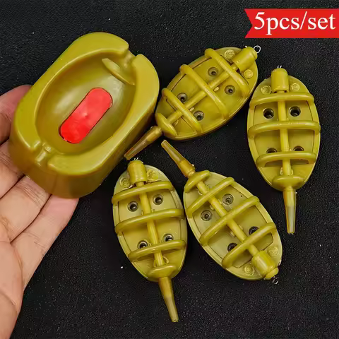 5pcs/set Inline Method Feeder Set for Carp Fishing Bait Cage Basket with Baiting Mould Fishing Tackl