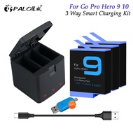 PALO Baery For GoPro 10 9 Baery Charger 3 Way Smart Charging Case Rechargeable AHDBT-901 Baery Go pro Hero 9 10 essory