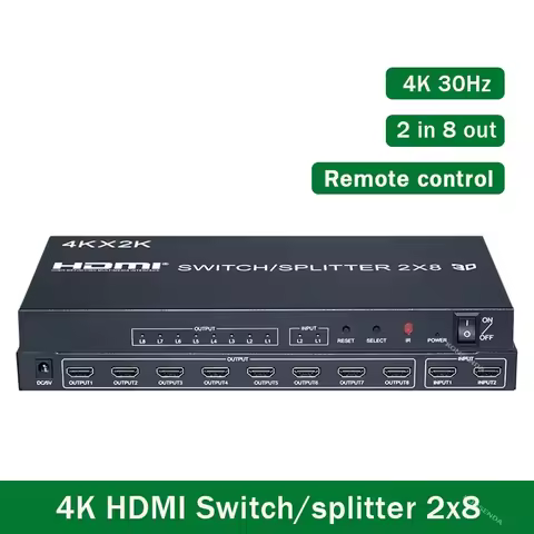 2x8 HDMI Switcher Splitter 4K HDMI splitter 1 to 8 Screen Mirror Video Selector 2x4 Converter with R