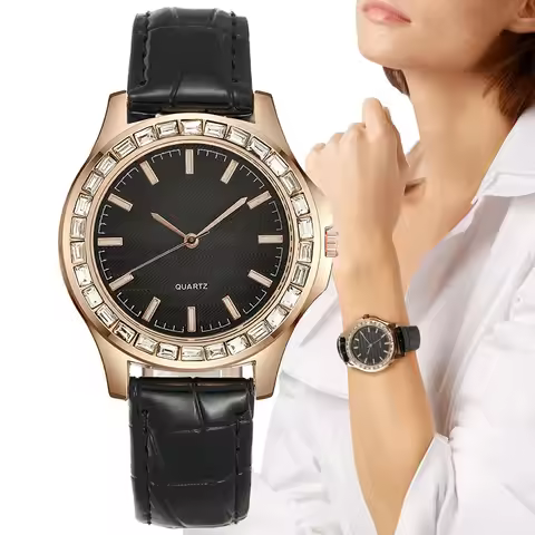 Luxury Large Dial Ladies Branded Diamond Set Quartz Watch Fashion 2025 New Simple Leather Women's Cl